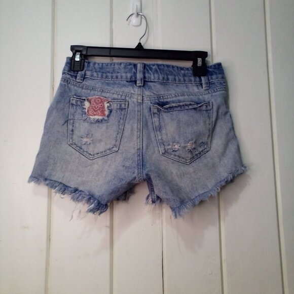 Indigo Rein Denim Shorts Juniors 1 Cut-off Raw Hem Distressed Plaid Festival - Picture 12 of 16